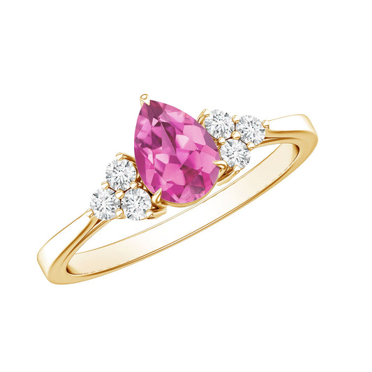 1.6 Carat Natural Pink Tourmaline Teardrop Engagement Ring with Diamond Trio