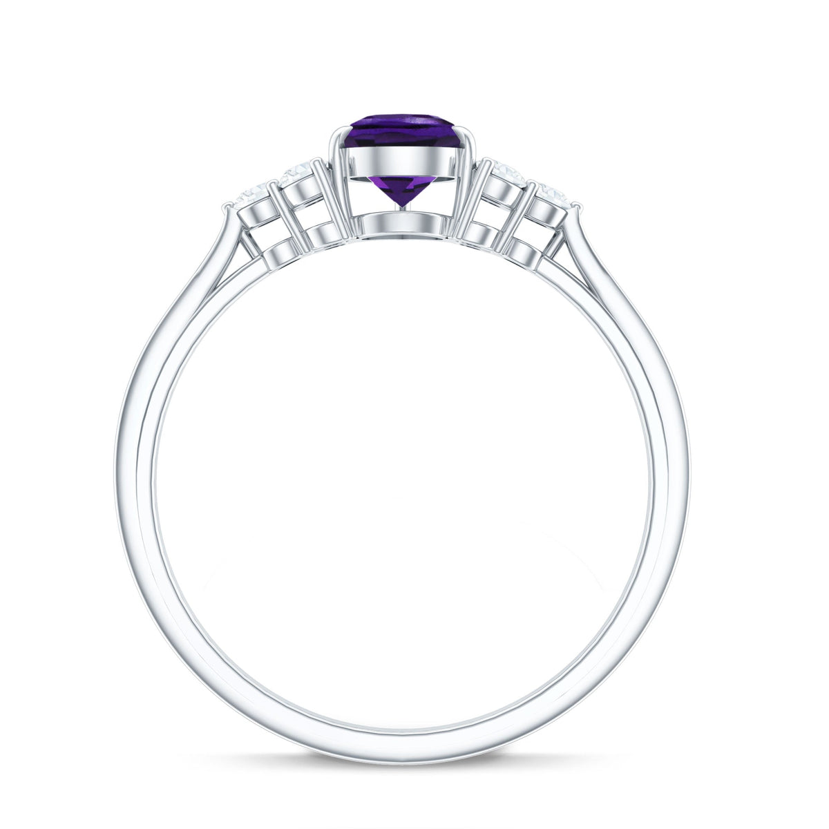 1 Carat Amethyst Engagement Ring with Diamond Trio