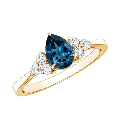 5X7mm Pear Shape London Blue Topaz Engagement Ring with Diamond Trio