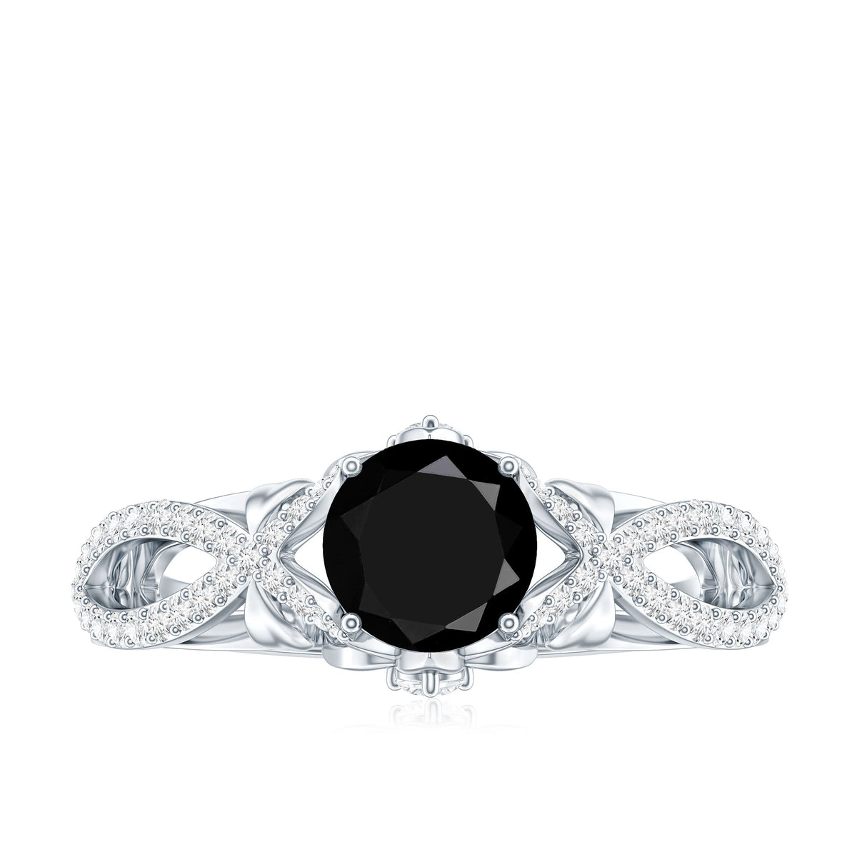 1.3 Carat Lab Grown Black and White Diamond Engagement Ring with Crossover Shank