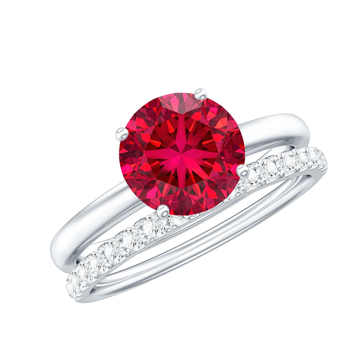 2 Carat Solitaire Created Ruby Wedding Ring Set with Diamond