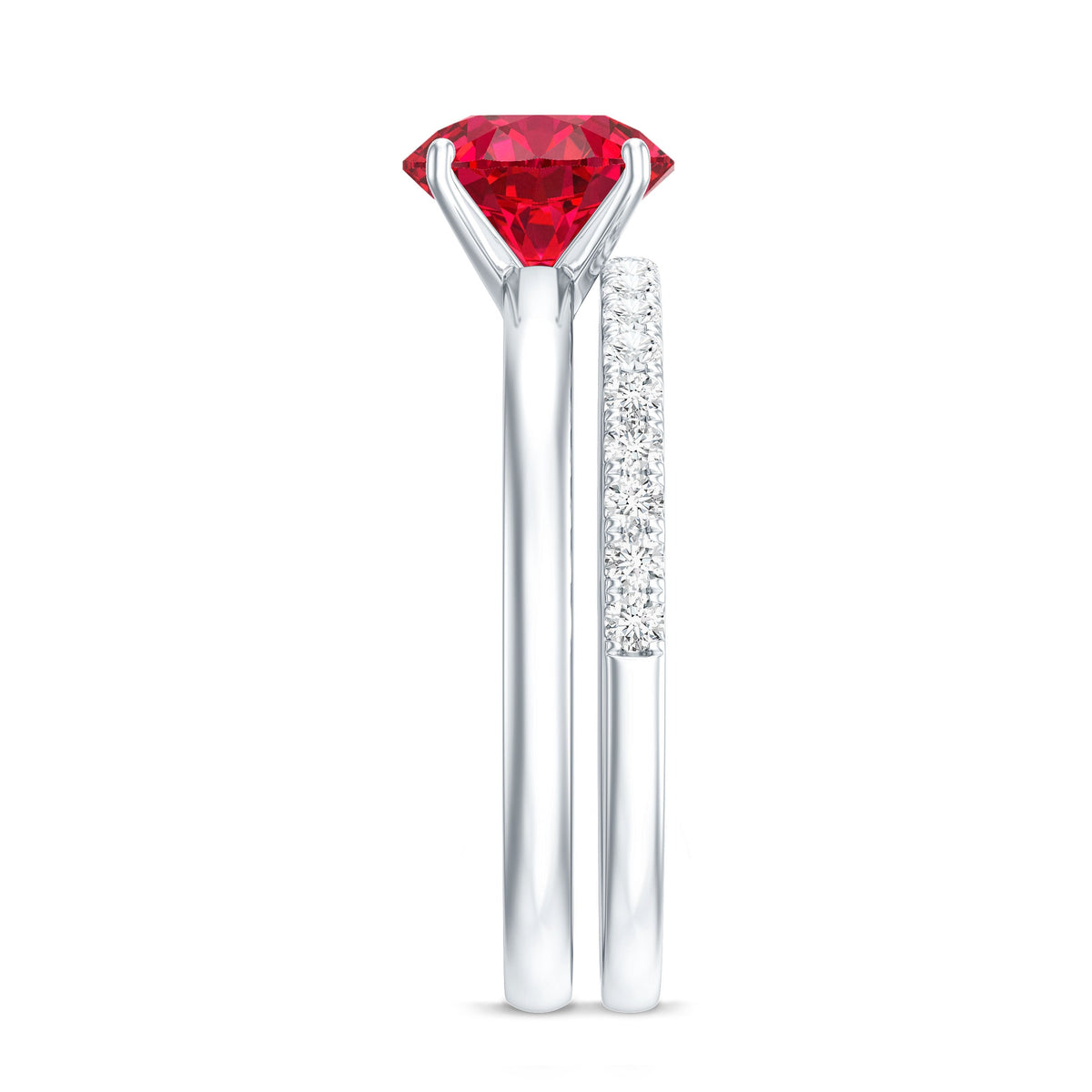 2 Carat Solitaire Created Ruby Wedding Ring Set with Diamond
