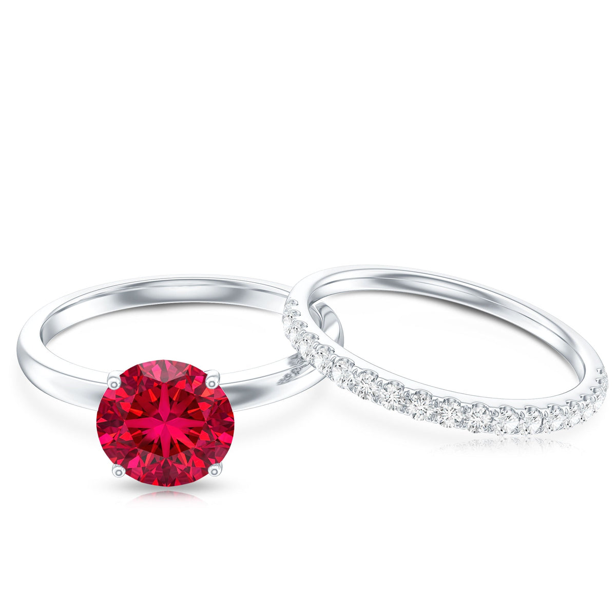 2 Carat Solitaire Created Ruby Wedding Ring Set with Diamond