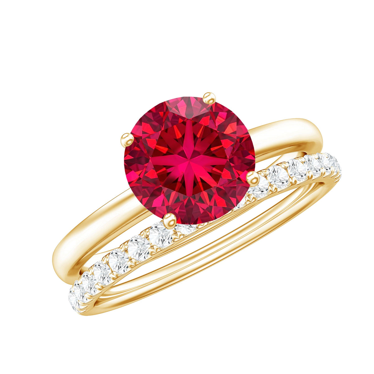 2 Carat Solitaire Created Ruby Wedding Ring Set with Diamond