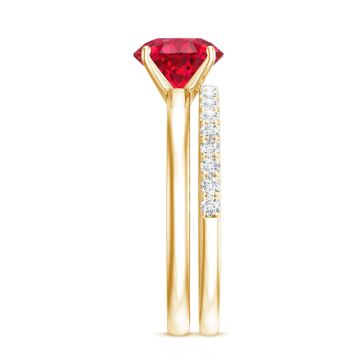 2 Carat Solitaire Created Ruby Wedding Ring Set with Diamond