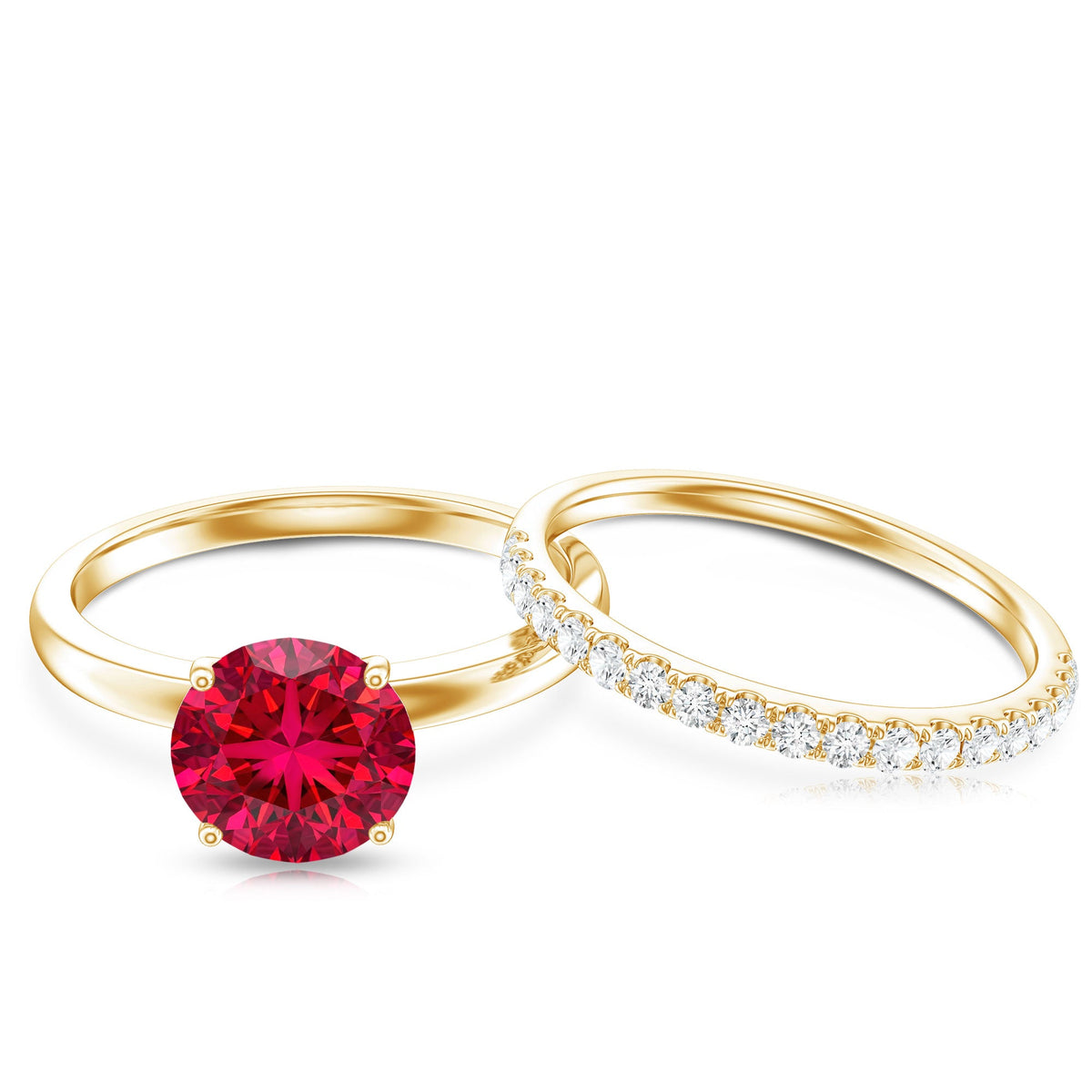 2 Carat Solitaire Created Ruby Wedding Ring Set with Diamond