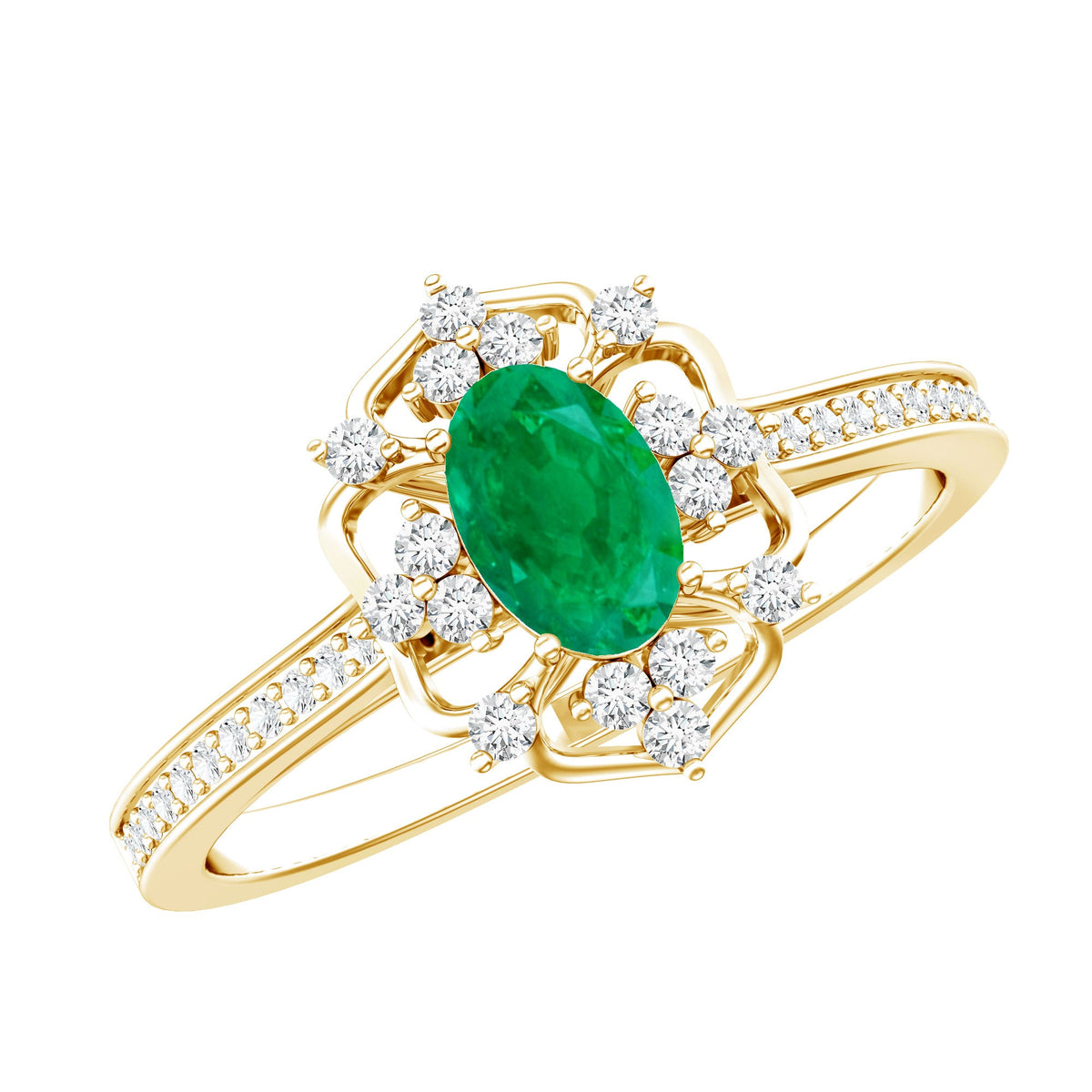 Vintage Style Emerald and Diamond Oval Engagement Ring
