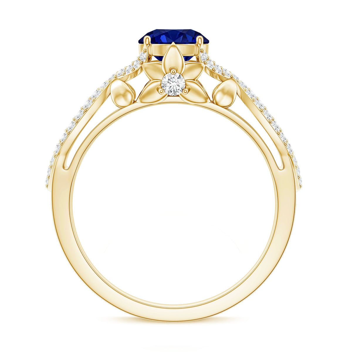 1 Carat Lab Grown Blue Sapphire Engagement Ring with Diamond Crossover Shank