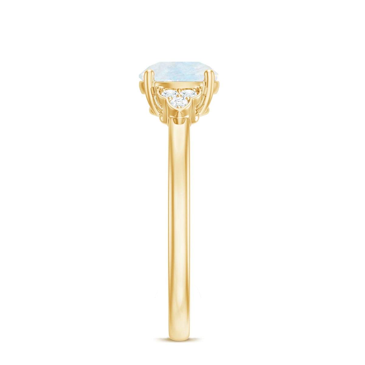 0.8 Carat Moonstone Solitaire Engagement Ring with Diamond Trio