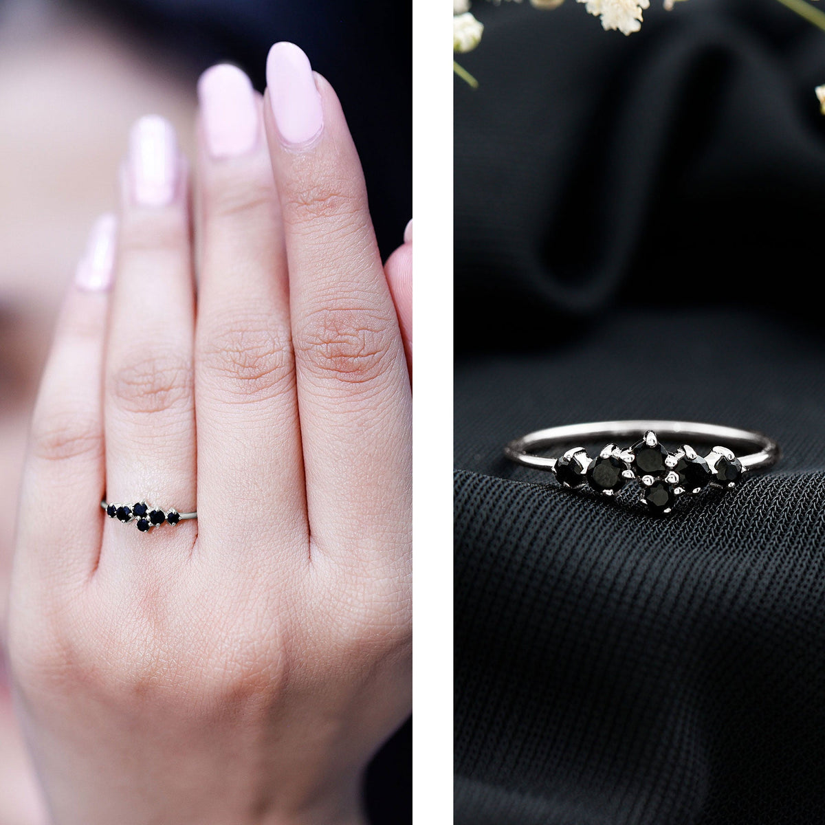 Certified Black Onyx Cluster Promise Ring for Her