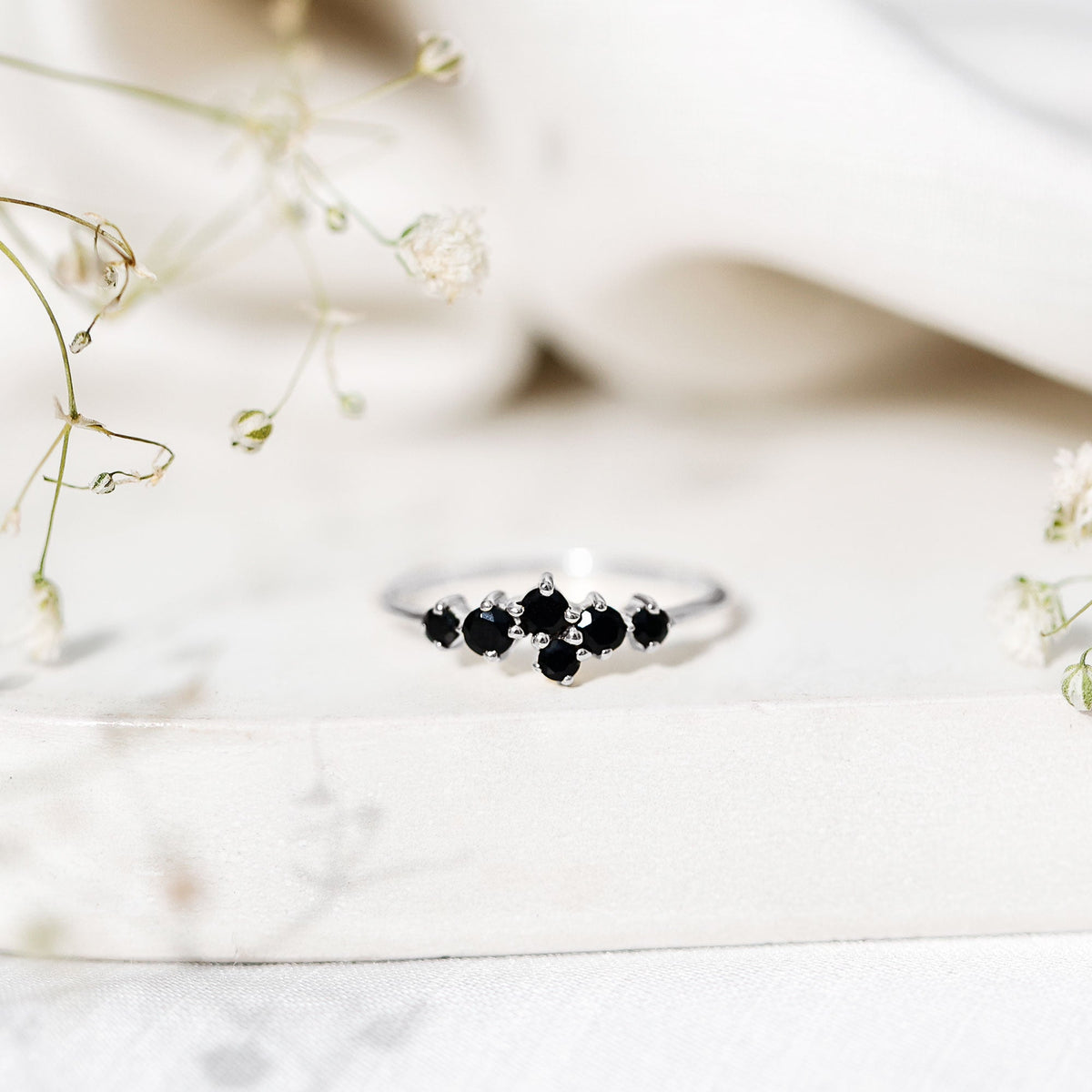 Certified Black Onyx Cluster Promise Ring for Her