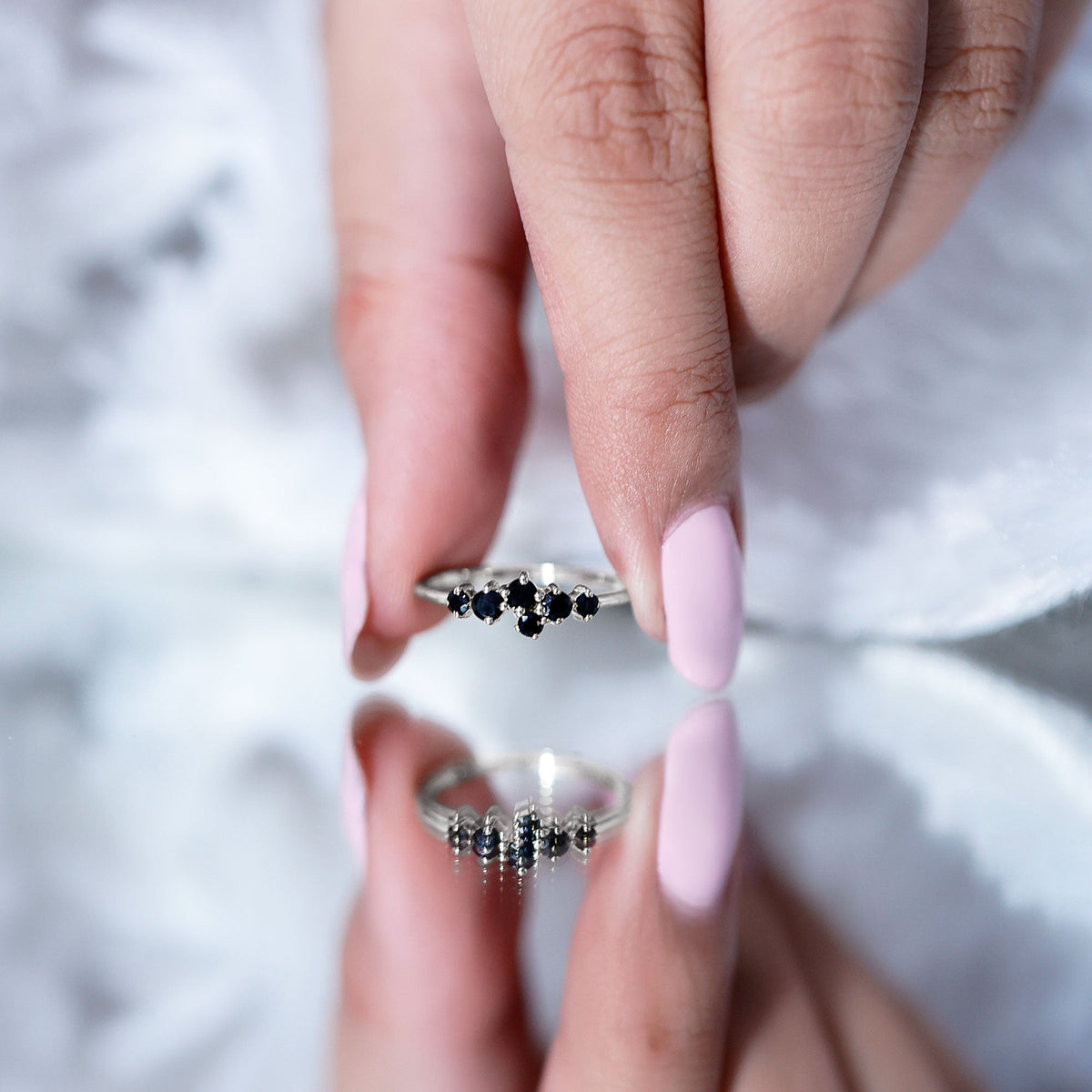 Certified Black Onyx Cluster Promise Ring for Her
