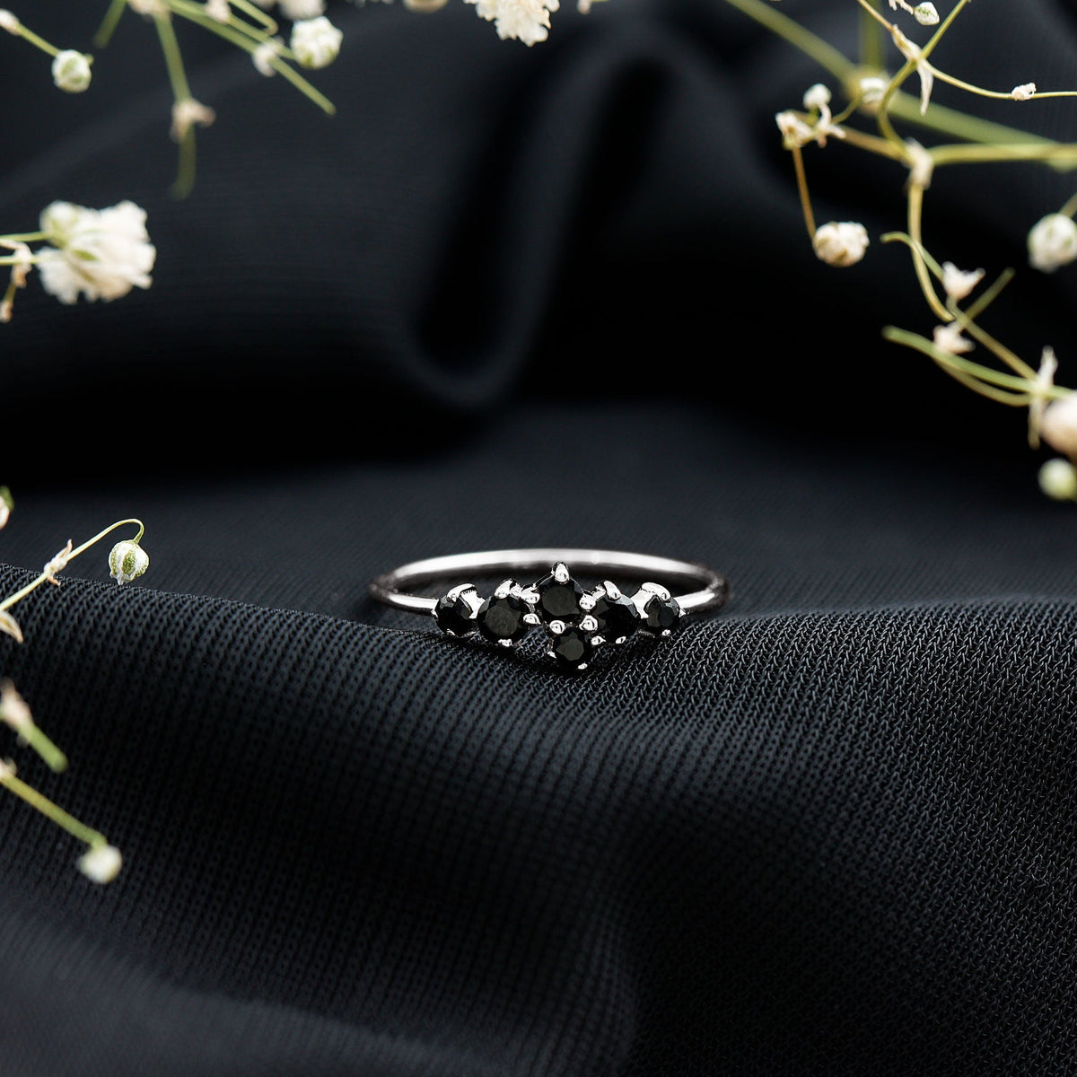 Certified Black Onyx Cluster Promise Ring for Her