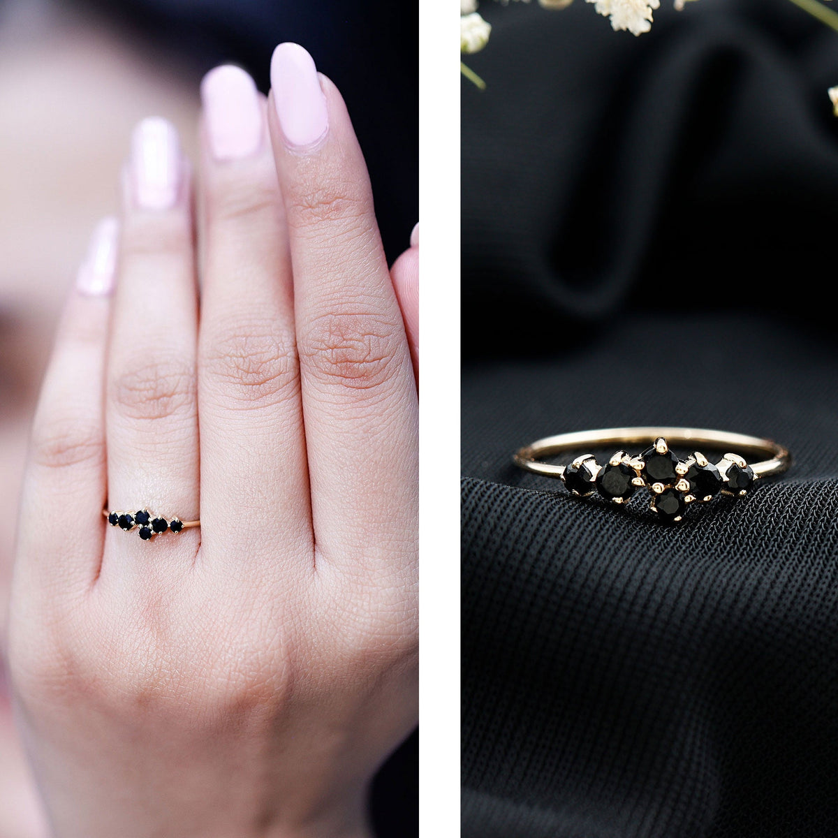 Certified Black Onyx Cluster Promise Ring for Her