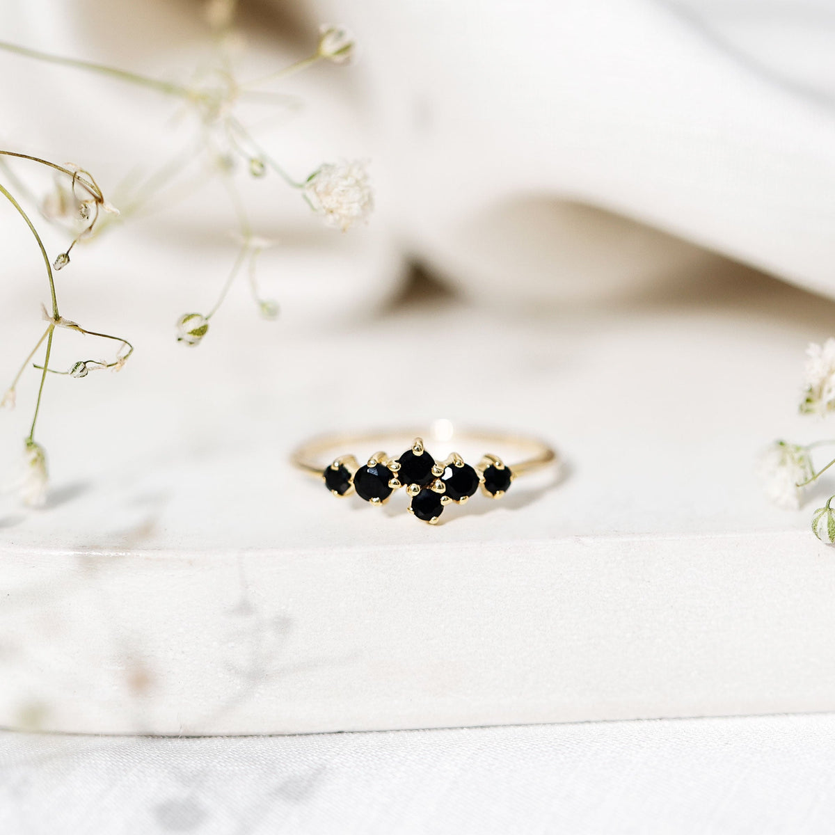 Certified Black Onyx Cluster Promise Ring for Her