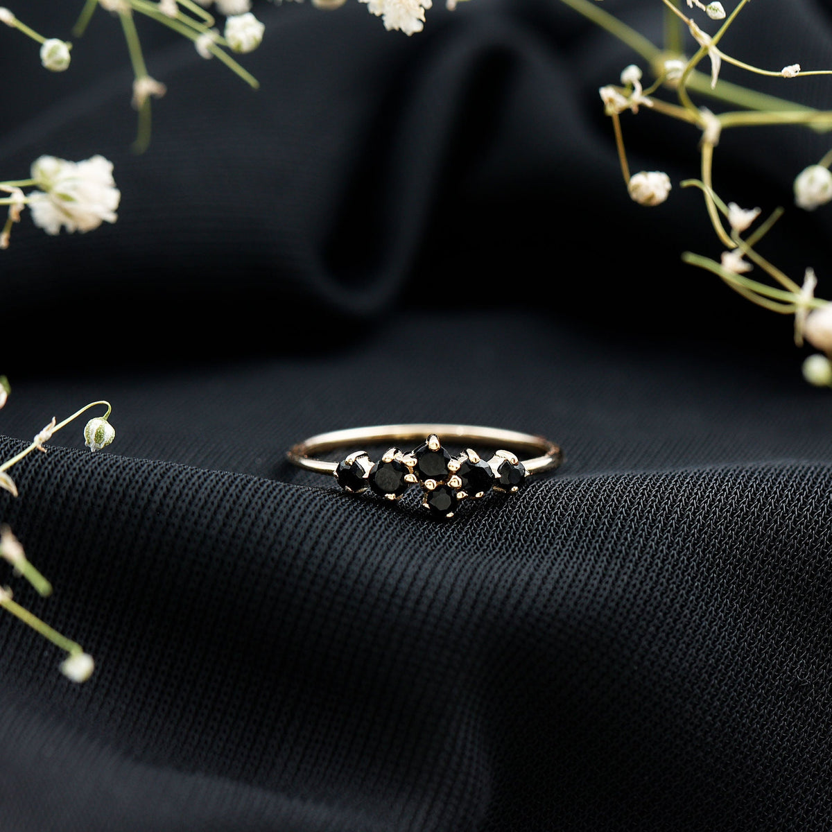 Certified Black Onyx Cluster Promise Ring for Her