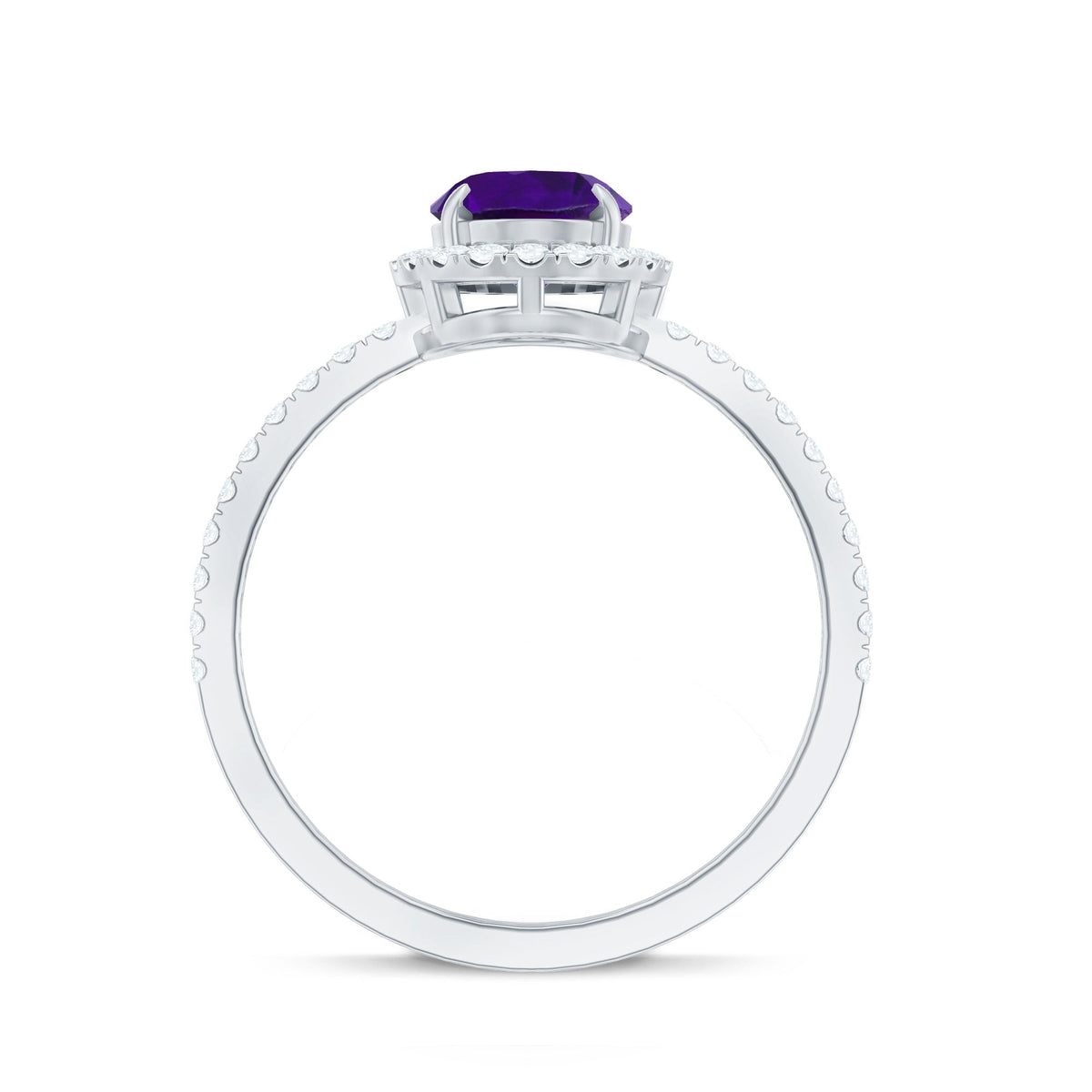 1 Carat Amethyst Oval Engagement Ring with Diamond Halo