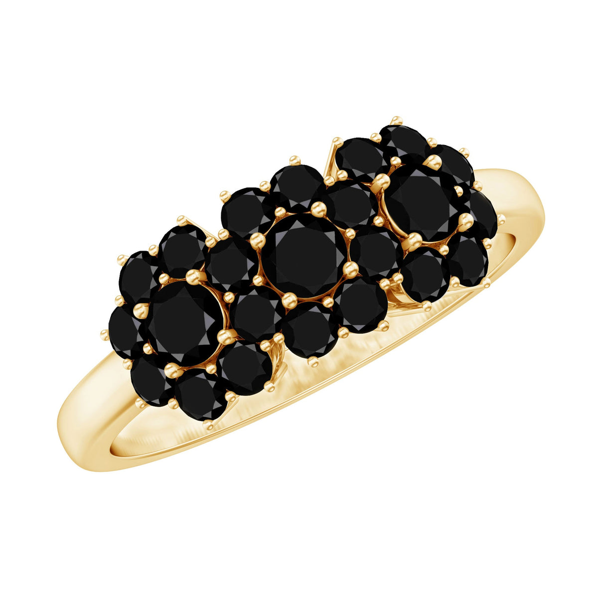 Certified Black Onyx Flower Clusters Engagement Ring