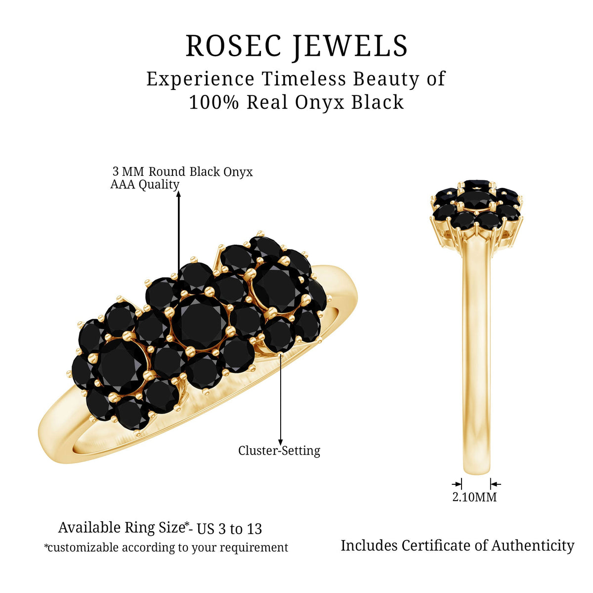 Certified Black Onyx Flower Clusters Engagement Ring