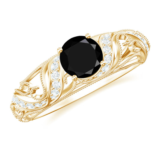 Vintage Style Black Onyx and Diamond Engagement Ring for Women