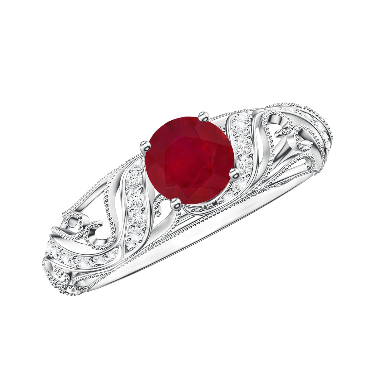 Vintage Style 0.6 Carat Ruby Engagement Ring with Diamond
