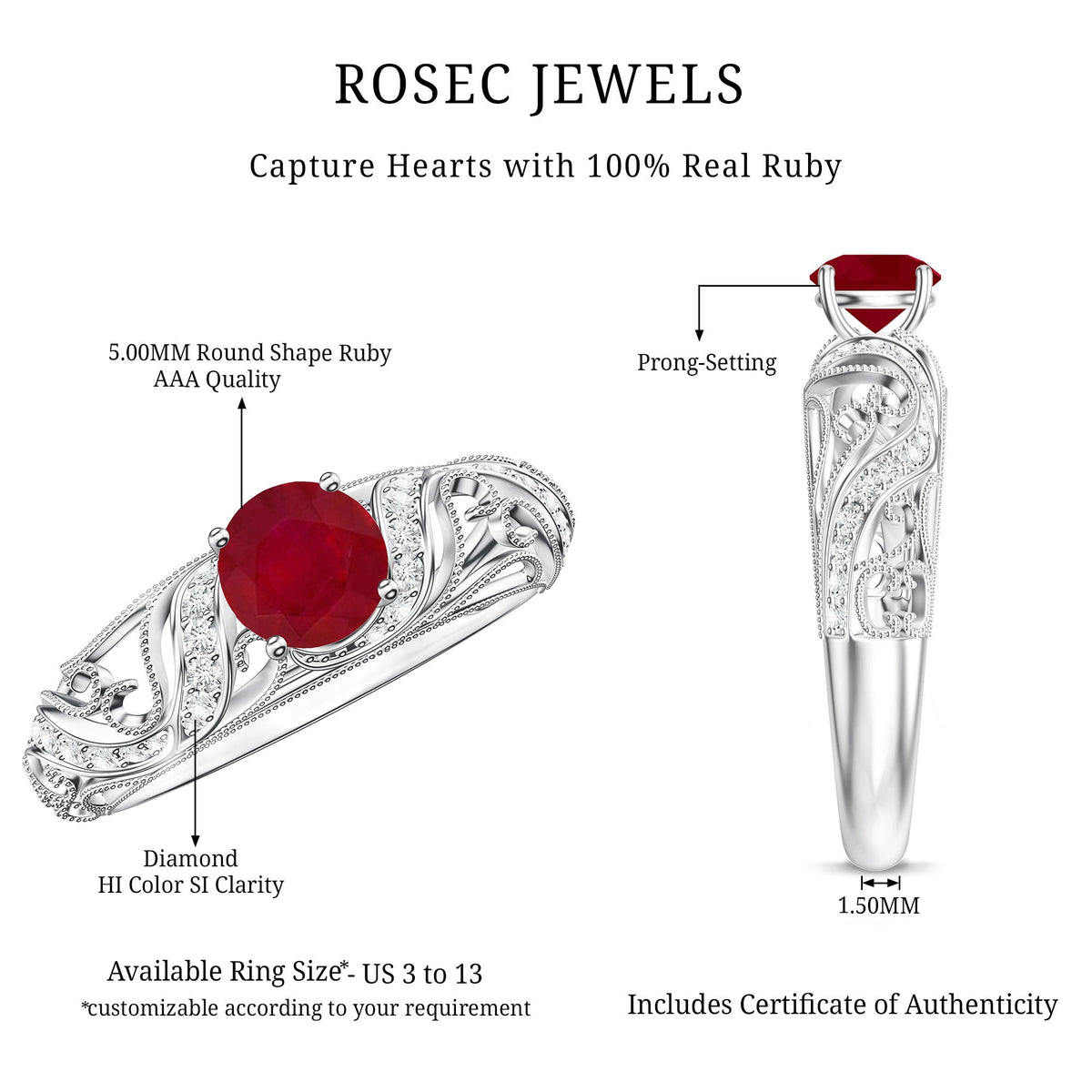 Vintage Style 0.6 Carat Ruby Engagement Ring with Diamond