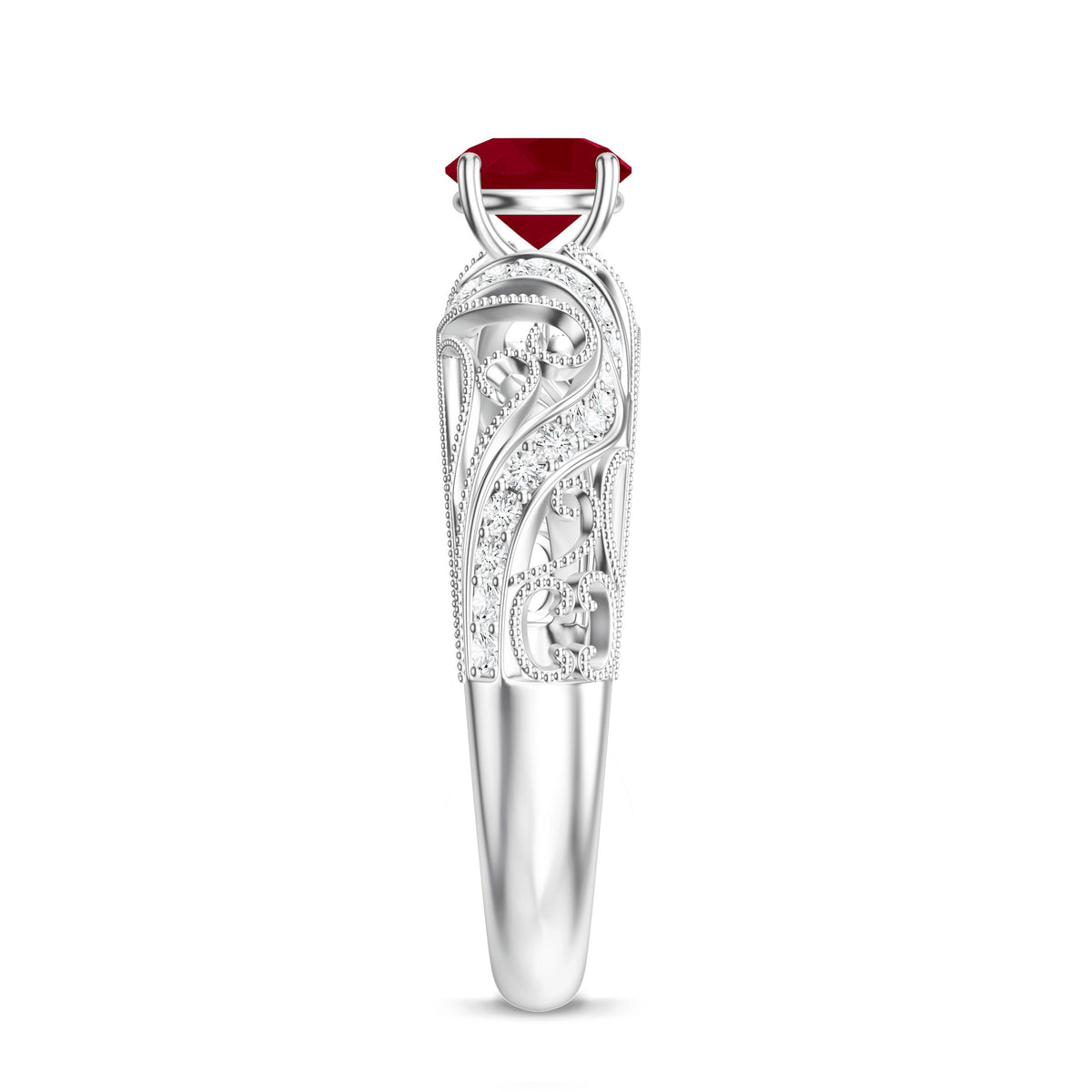 Vintage Style 0.6 Carat Ruby Engagement Ring with Diamond
