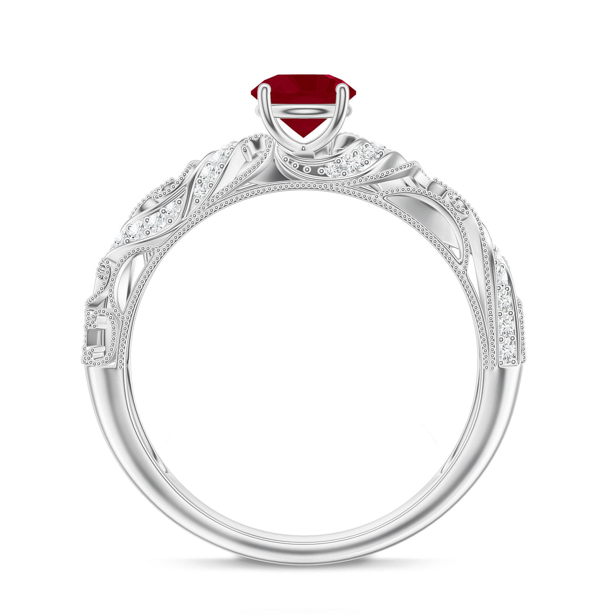 Vintage Style 0.6 Carat Ruby Engagement Ring with Diamond