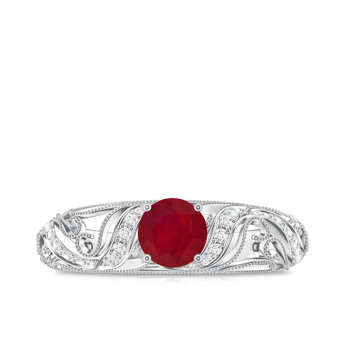 Vintage Style 0.6 Carat Ruby Engagement Ring with Diamond