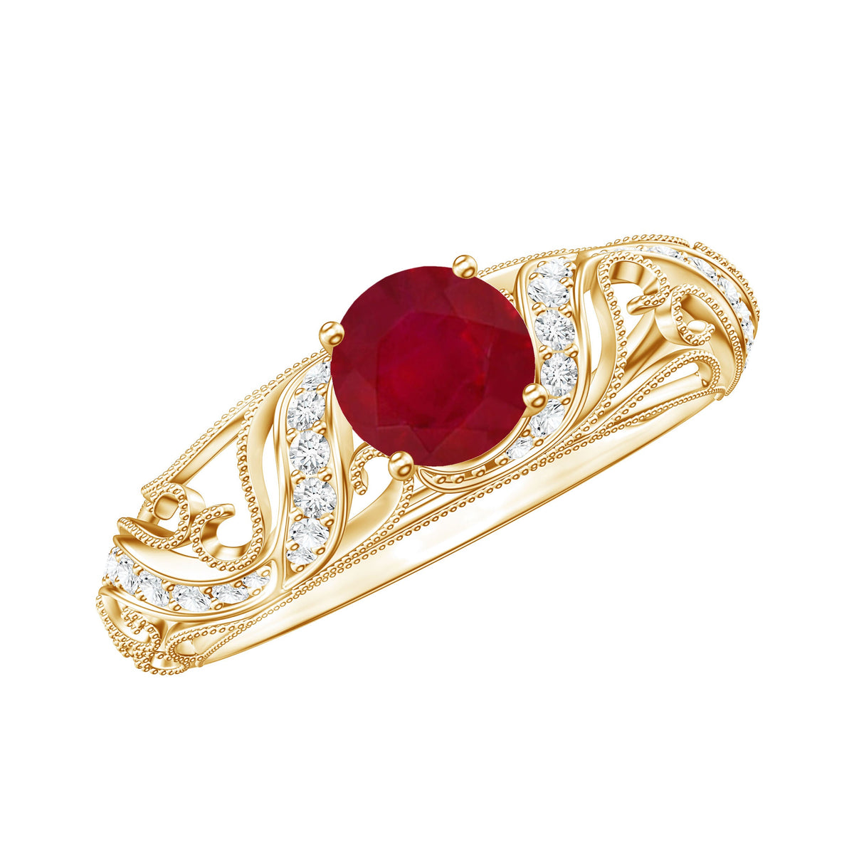 Vintage Style 0.6 Carat Ruby Engagement Ring with Diamond