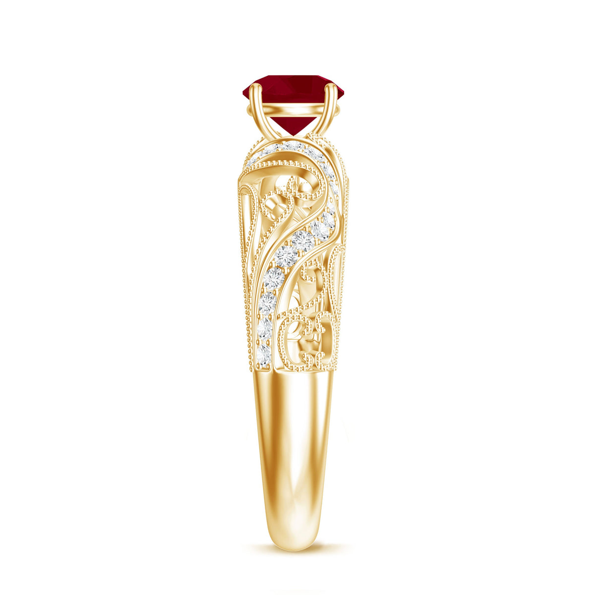 Vintage Style 0.6 Carat Ruby Engagement Ring with Diamond