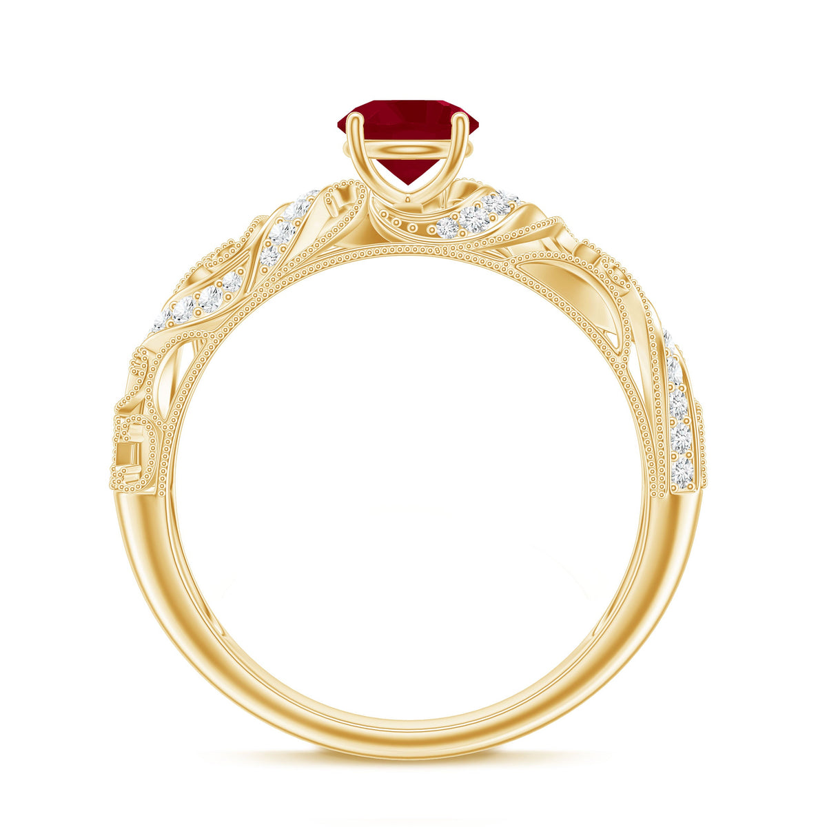 Vintage Style 0.6 Carat Ruby Engagement Ring with Diamond