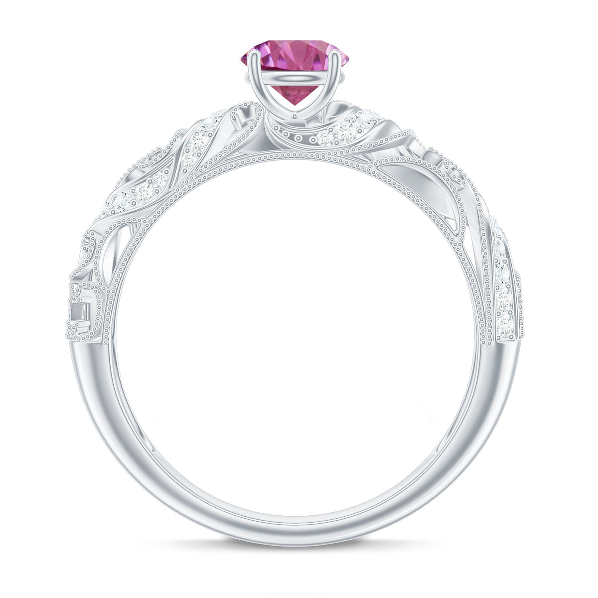0.4 Carat Vintage Style Pink Tourmaline Engagement Ring with Diamond