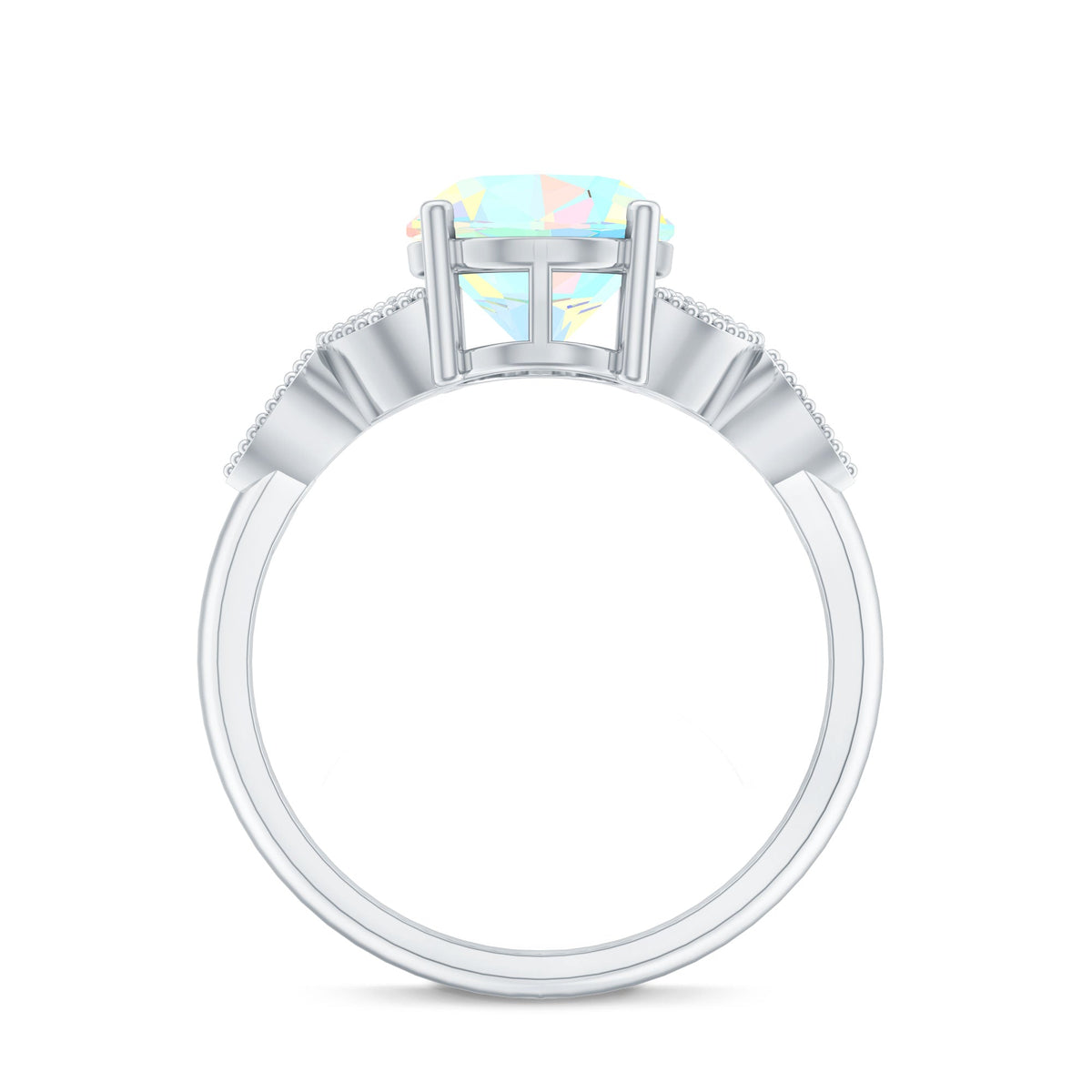 1.3 Carat Vintage Style Ethiopian Opal Oblong Engagement Ring with Diamond