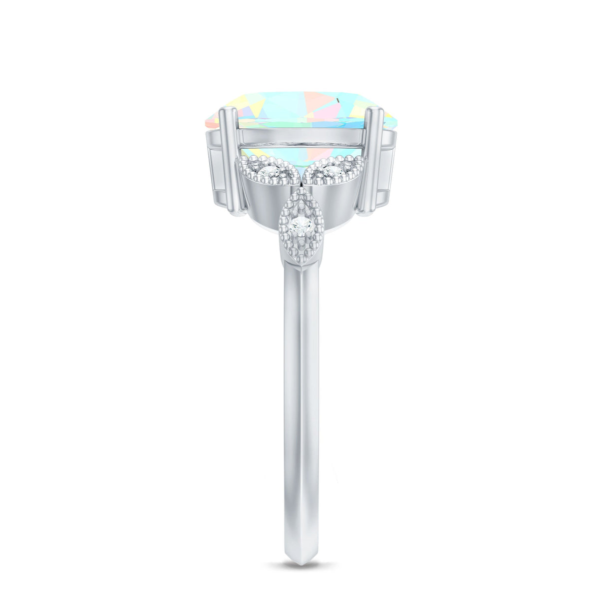1.3 Carat Vintage Style Ethiopian Opal Oblong Engagement Ring with Diamond