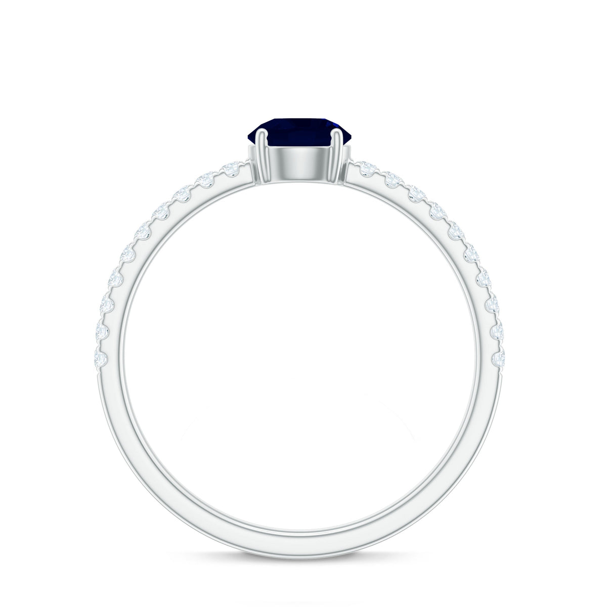 0.95 Carat Round Blue Sapphire Solitaire Ring with Diamond Side Stones