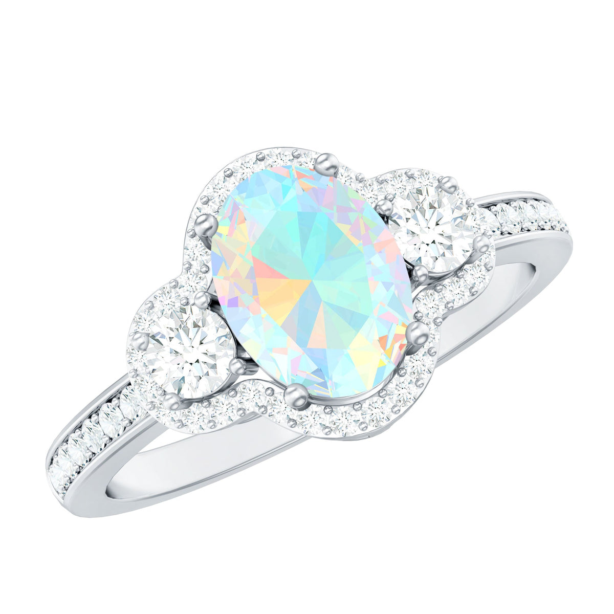 Vintage Inspired Opalescent Oval Engagement Ring with Real Diamond