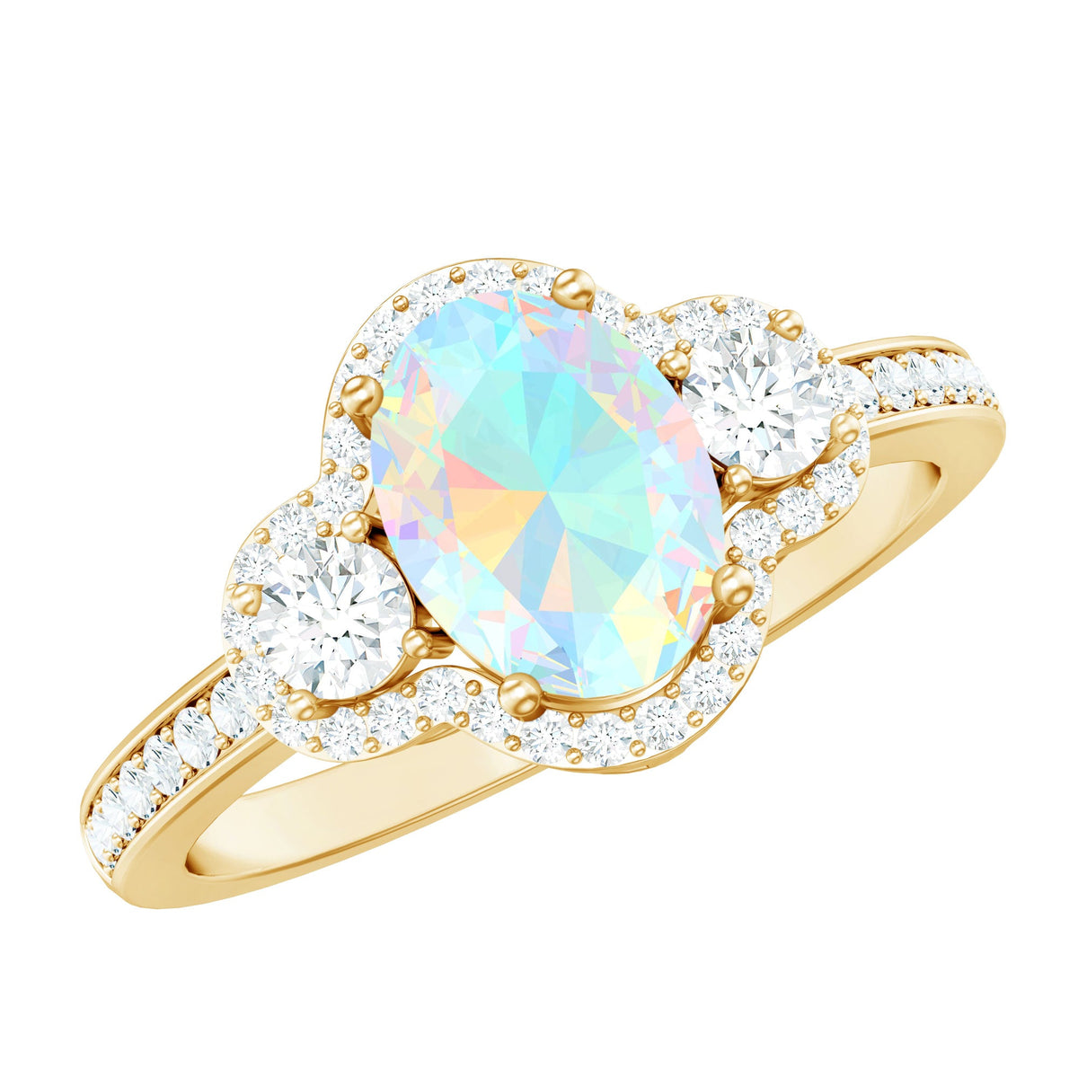 Vintage Inspired Opalescent Oval Engagement Ring with Real Diamond