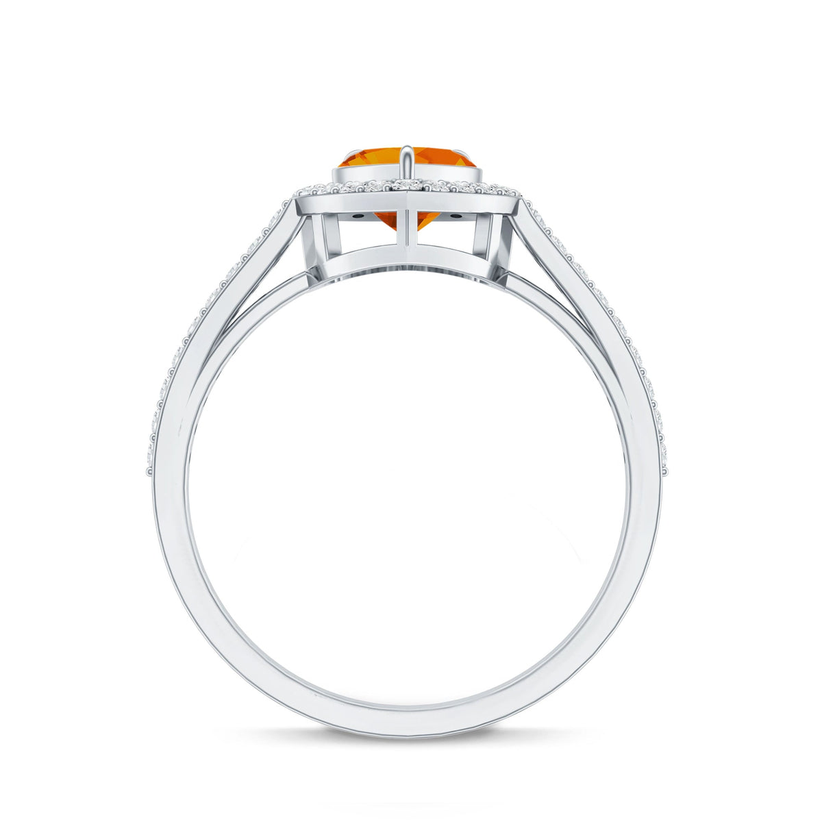 0.9 Carat Heart Shape Fire Opal Engagement Ring with Diamond Halo