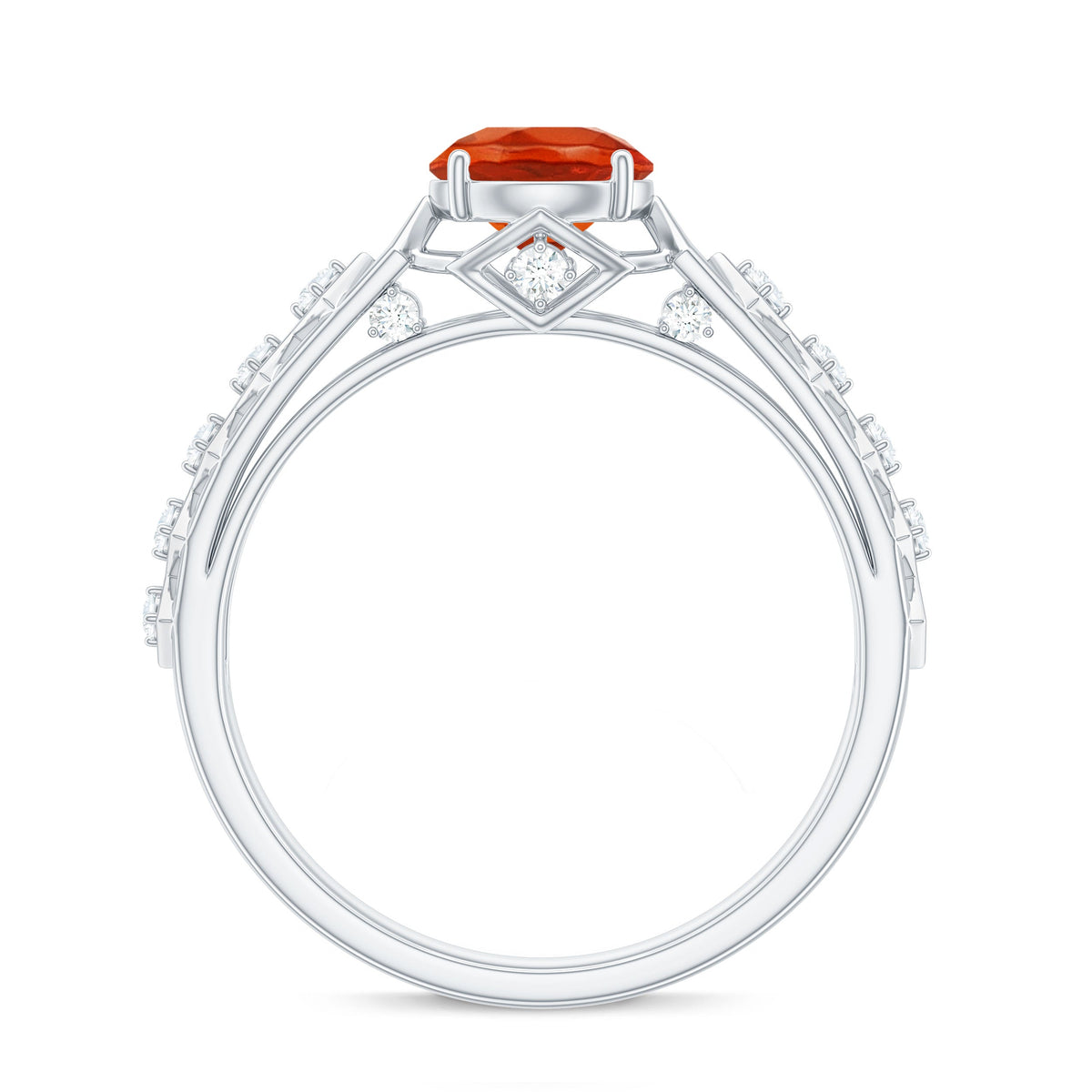 0.7 Carat Solitaire Fire Opal and Diamond Art Deco Engagement Ring
