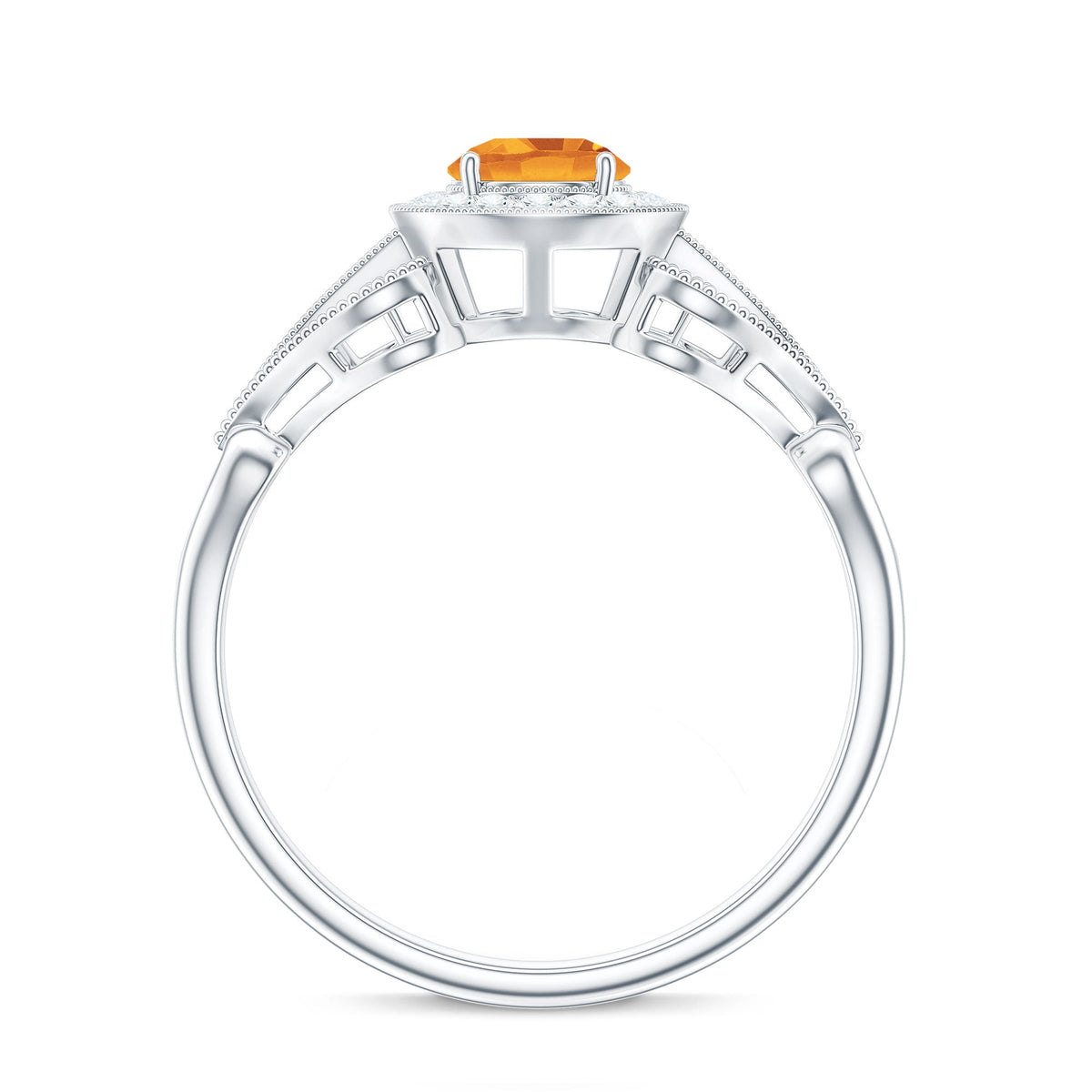 Vintage Style Citrine Engagement Ring with Diamond Halo