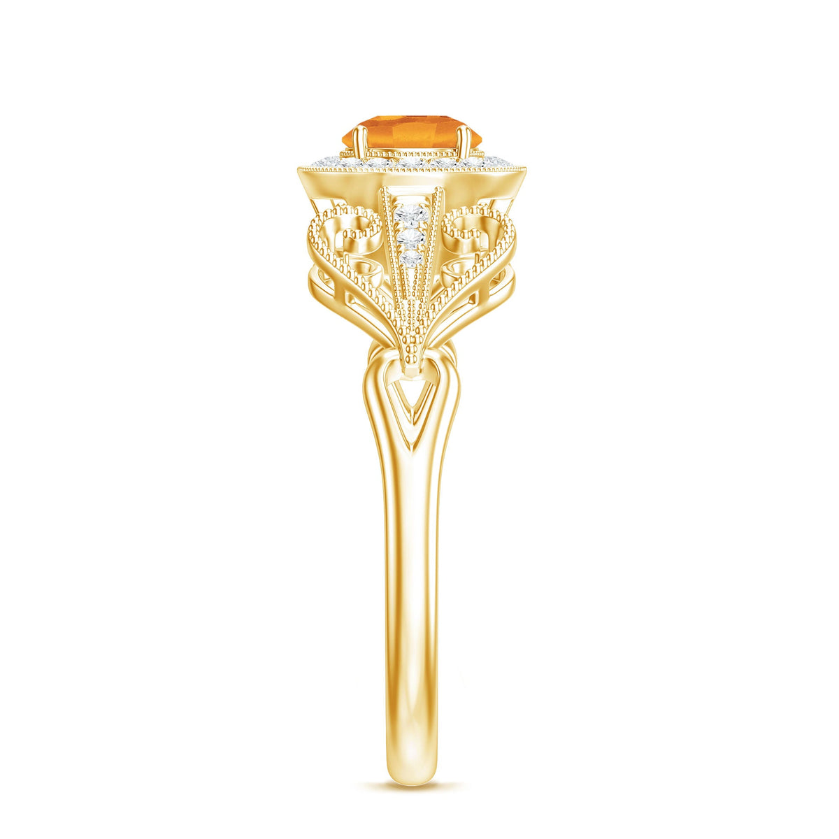 Vintage Style Citrine Engagement Ring with Diamond Halo