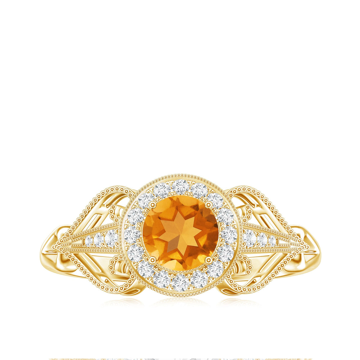 Vintage Style Citrine Engagement Ring with Diamond Halo