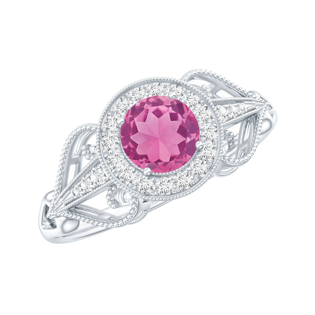 Vintage Pink Tourmaline Diamond Engagement Ring with Halo