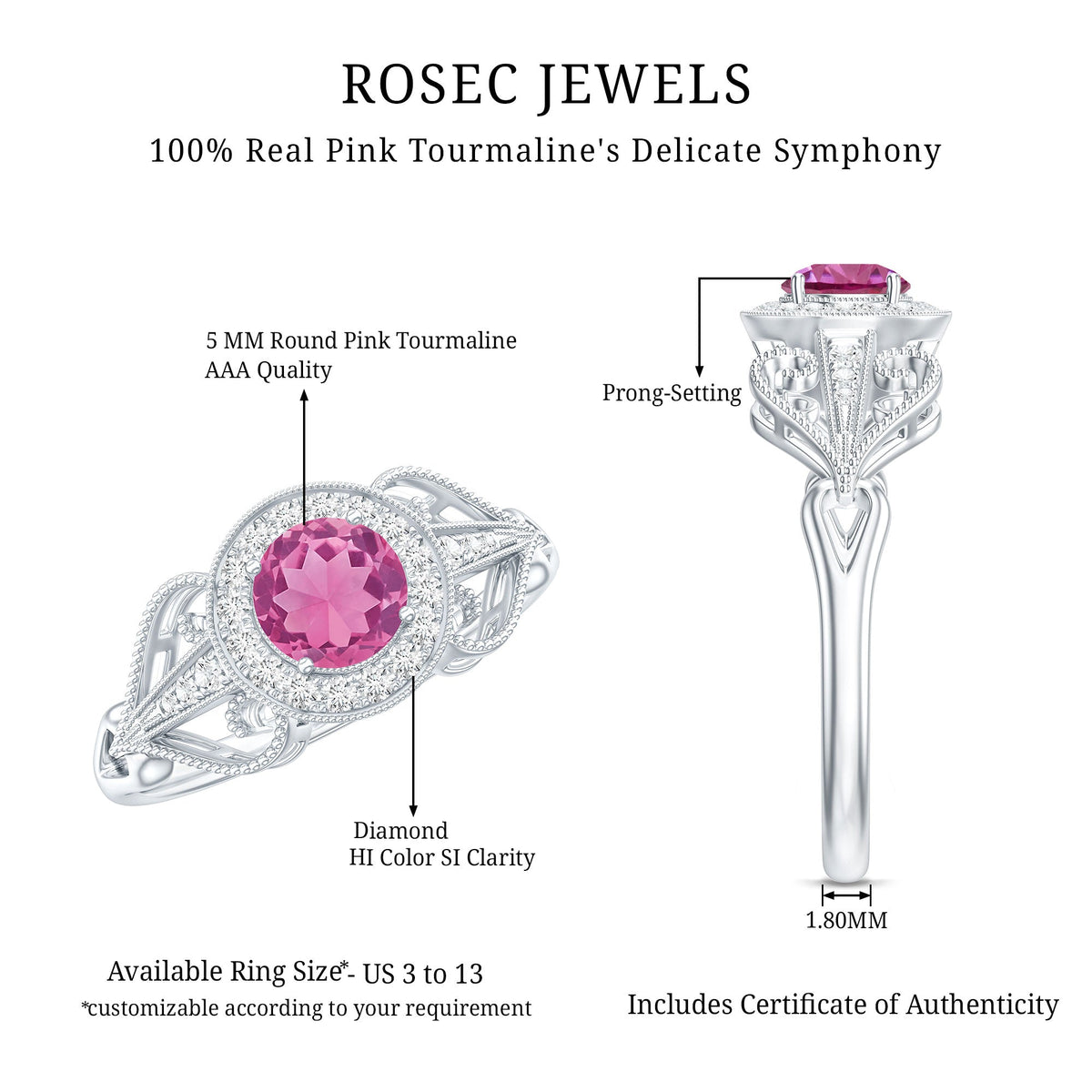 Vintage Pink Tourmaline Diamond Engagement Ring with Halo