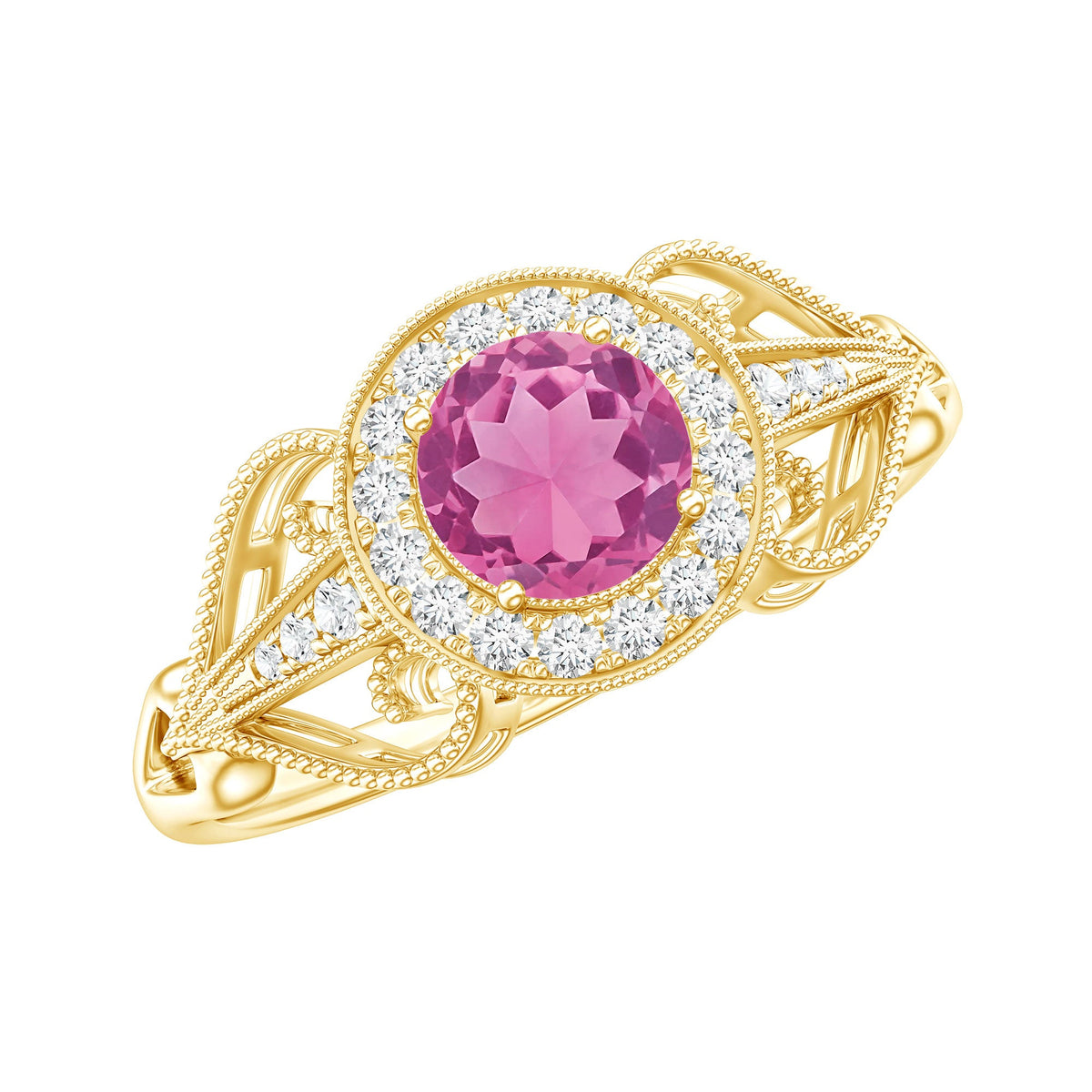 Vintage Pink Tourmaline Diamond Engagement Ring with Halo