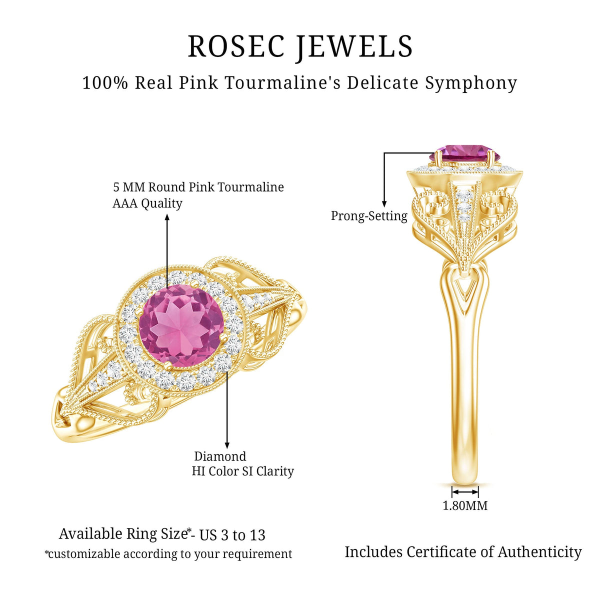 Vintage Pink Tourmaline Diamond Engagement Ring with Halo