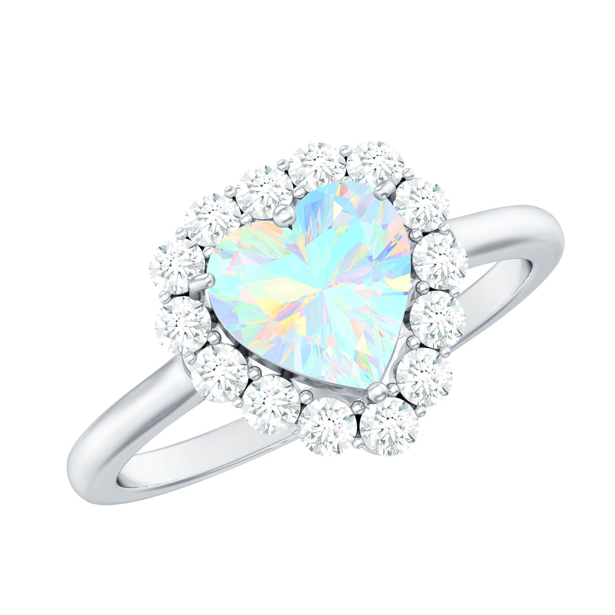 Certified Real Ethiopian Opal Heart Shaped Engagement Ring with Diamond Halo