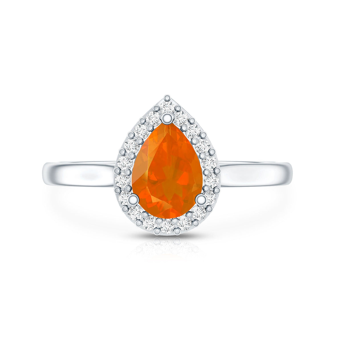 0.6 Carat Teardrop Fire Opal Ring with Diamond Halo