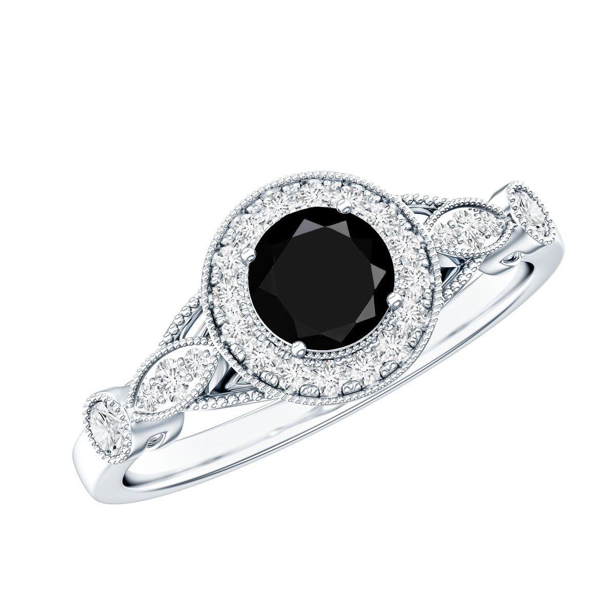 Vintage Inspired Black Onyx and Diamond Engagement Ring